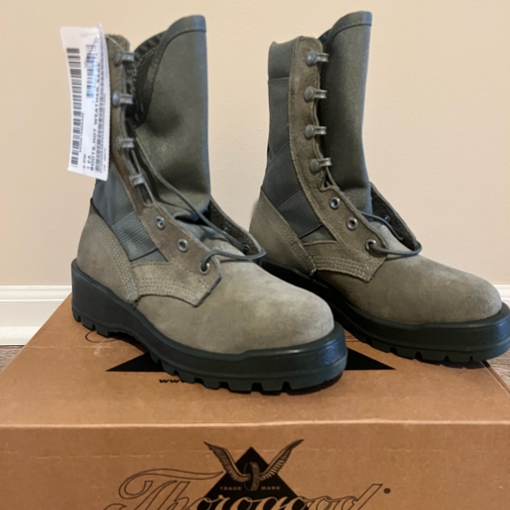 Thorogood Steel Toe Combat Boots Hot Weather Leather Canvas 3XW Sage Vib…